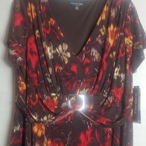 Perceptions Multicolor V-Neck Dress with Belt